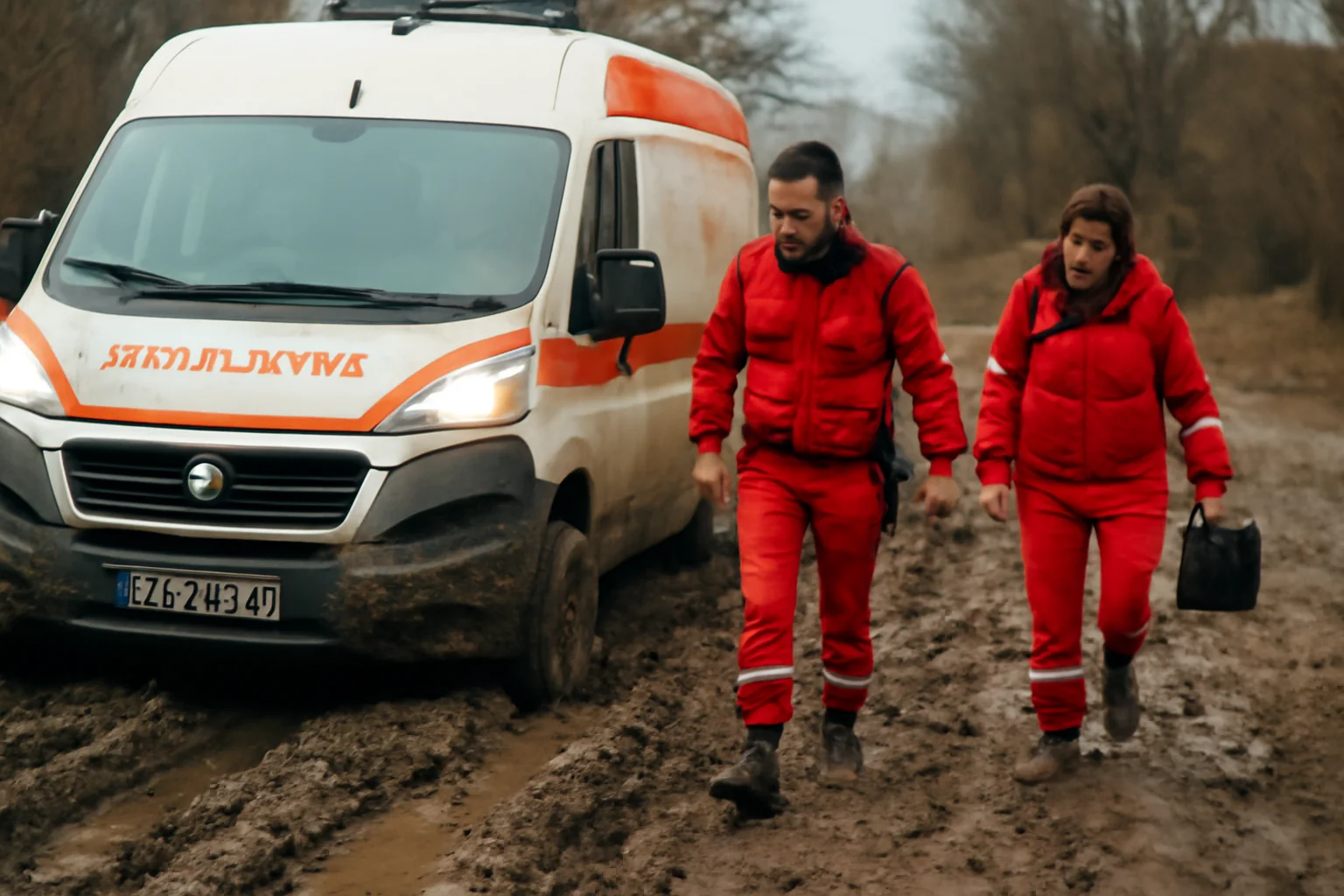 Ambulanță în Iași blochează un drum: medicii merg pe jos