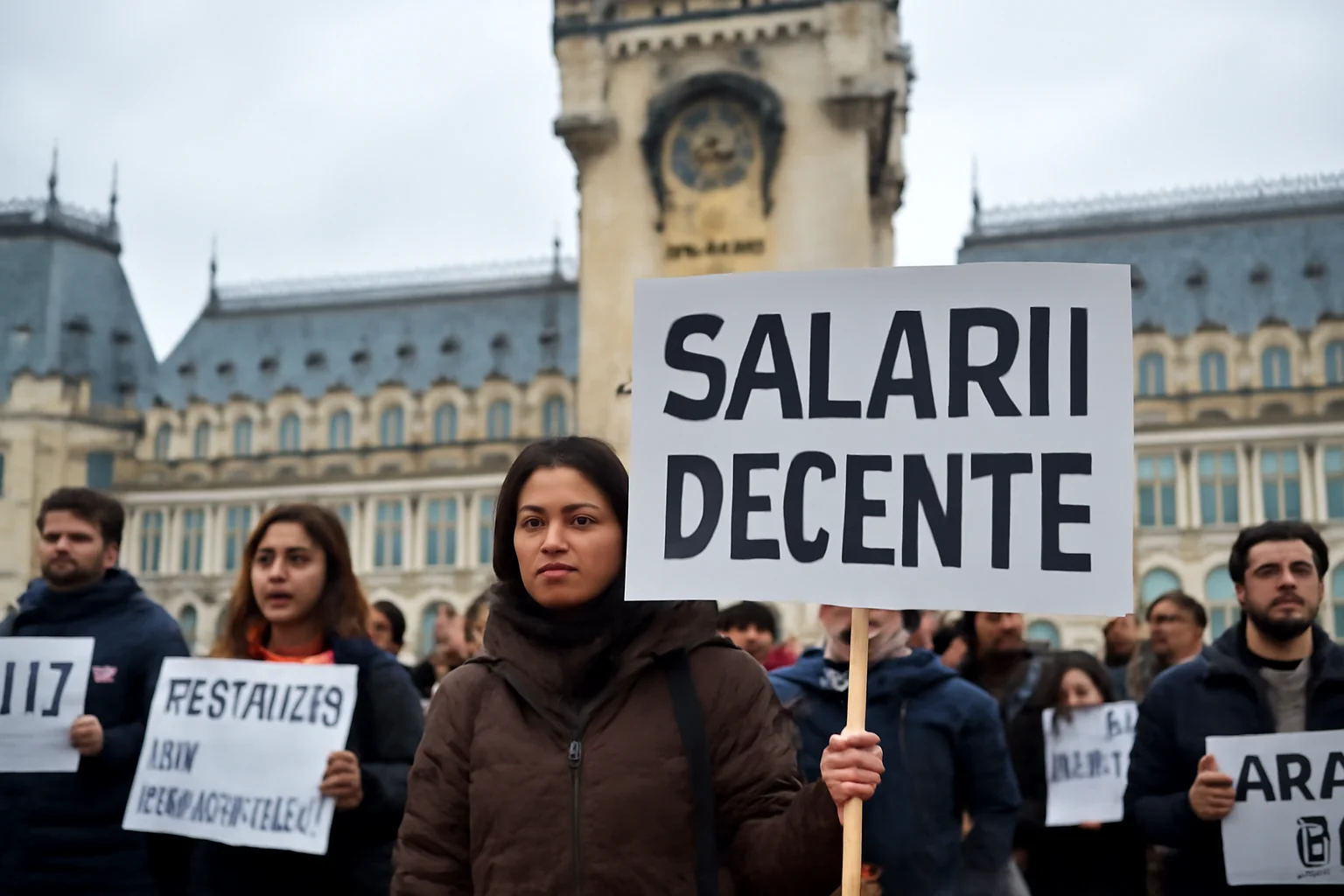 Angajați din cultură protestează la Palatul Culturii din Iași împotriva reducerii cheltuielilor de personal