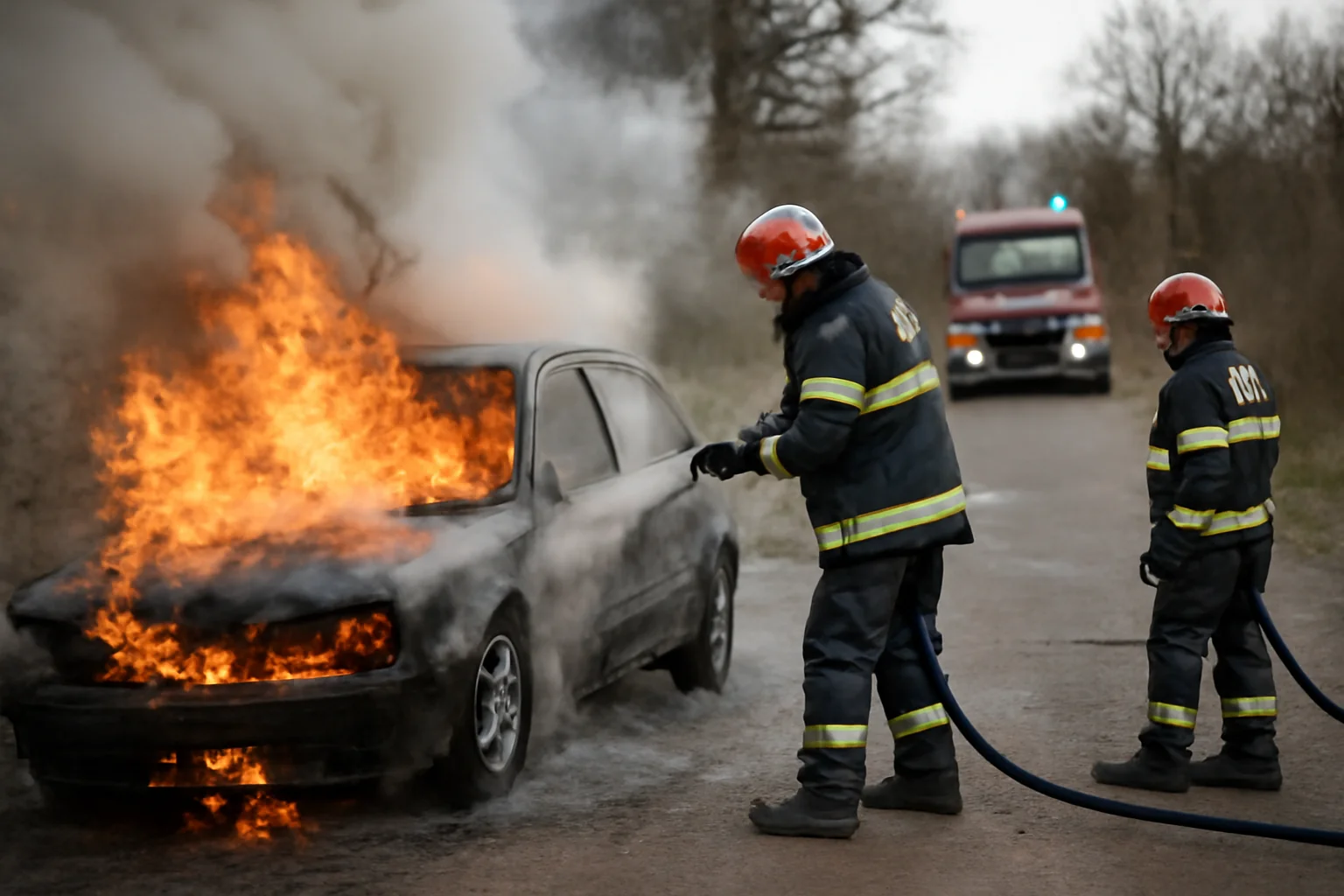 Autoturism cuprins de flăcări în județul Iași, incendiu lichidat de pompieri