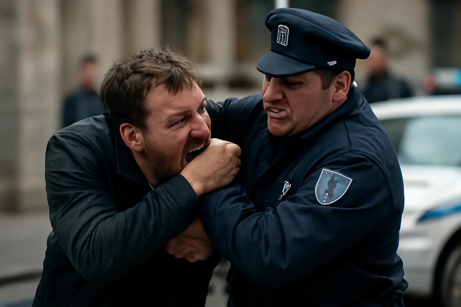  Bărbat acuzat de tâlhărie mușcă un polițist din Capitală în timpul arestării tumultuoase!