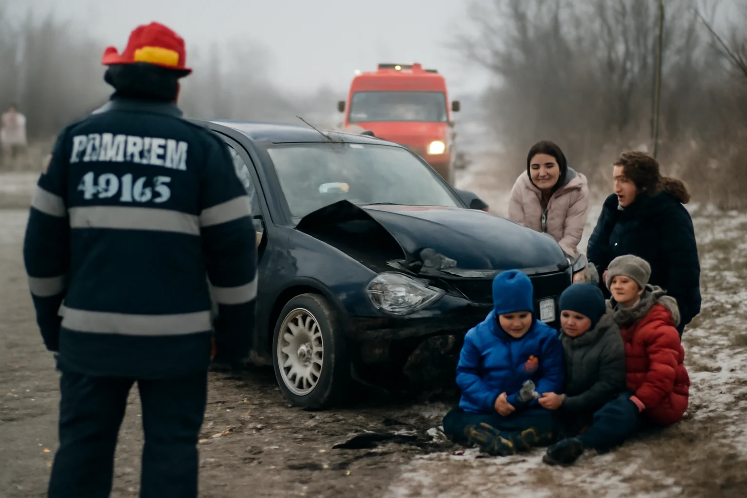Cinci persoane, între care trei copii, rănite într-un accident rutier la Huși. ISU Iași intervine pe fondul gerului