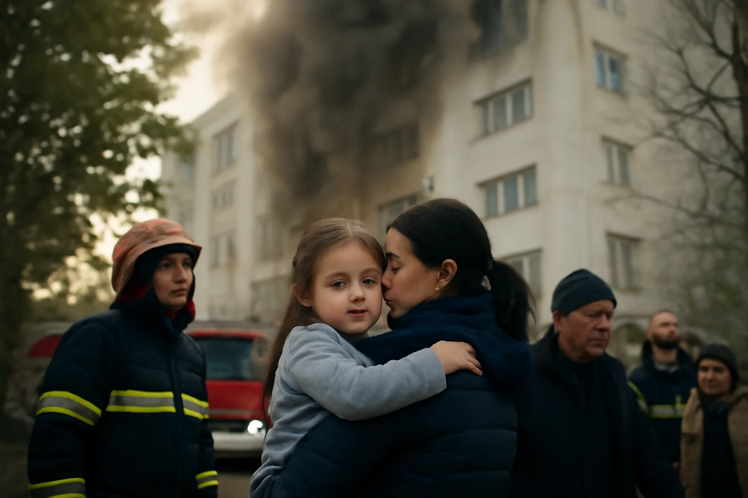 doi minori și mai mulți adulți scoși de pompieri afară
