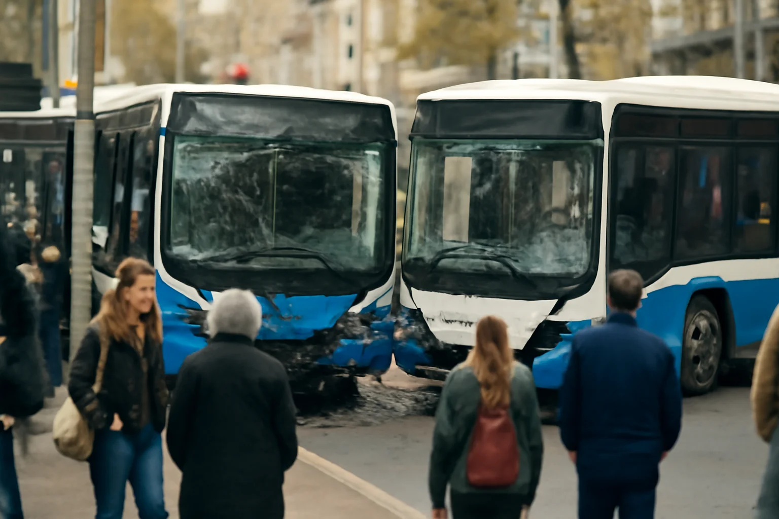 Două autobuze CTP avariate ușor într-o stație aglomerată din Iași