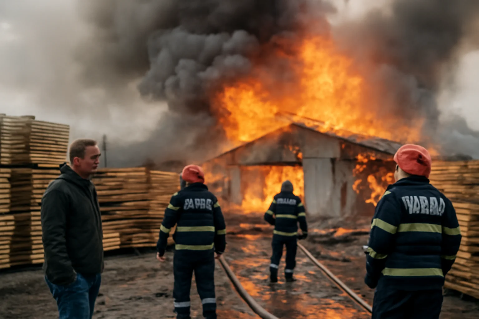 Flăcări la o hală de cherestea din municipiul Iași, izbucnite în zorii zilei