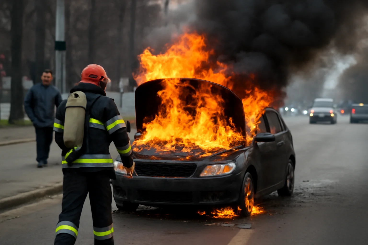 Incendiu în trafic la Iași! Mașină arsă în această dimineață