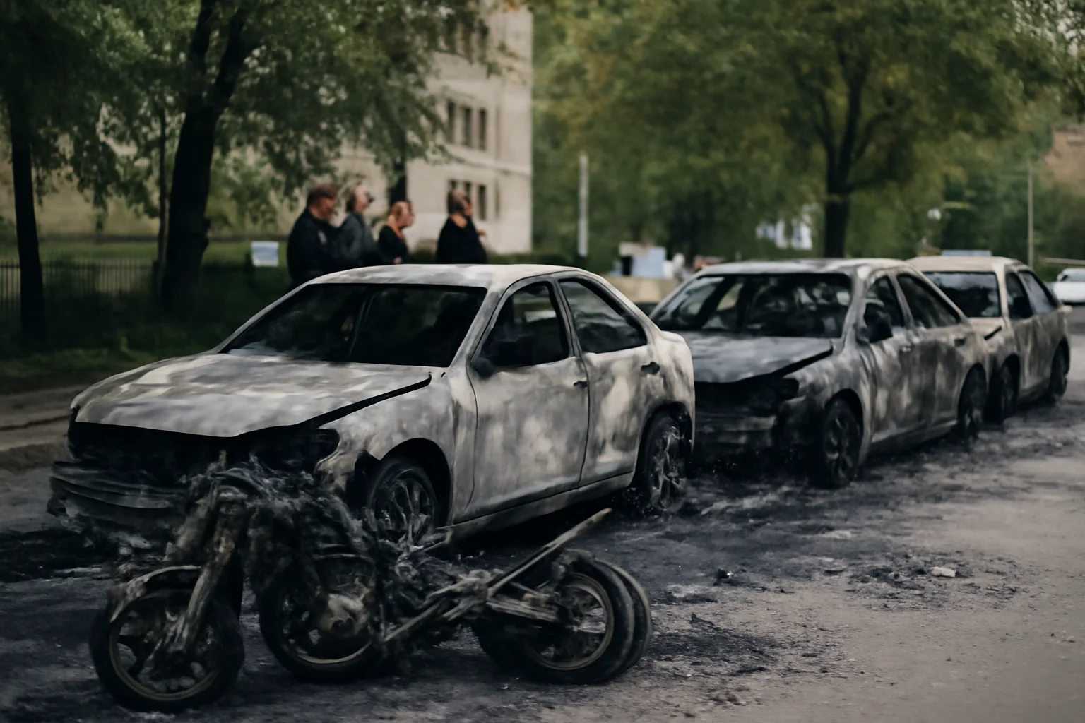 Incendiu provocat intenționat la Iași: trei autoturisme și o motocicletă distruse, doi suspecți cercetați