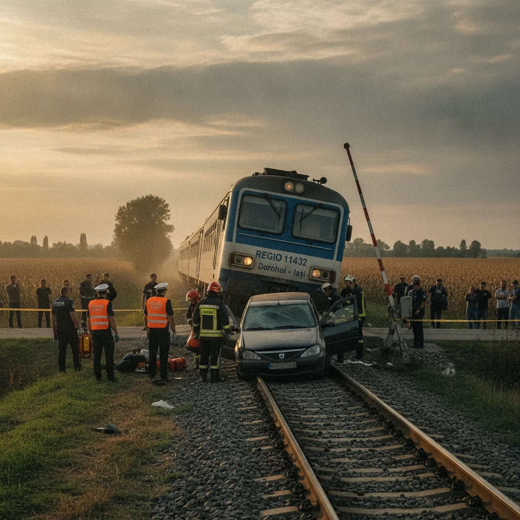 Incident feroviar la Vorniceni: trenul Regio 11432 a lovit o mașină