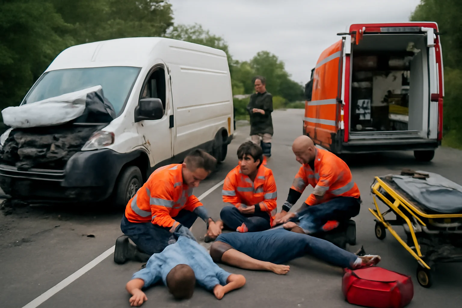  Intervenții de urgență pentru trei răniți după impactul unei autoutilitare cu 8 pasageri la bord