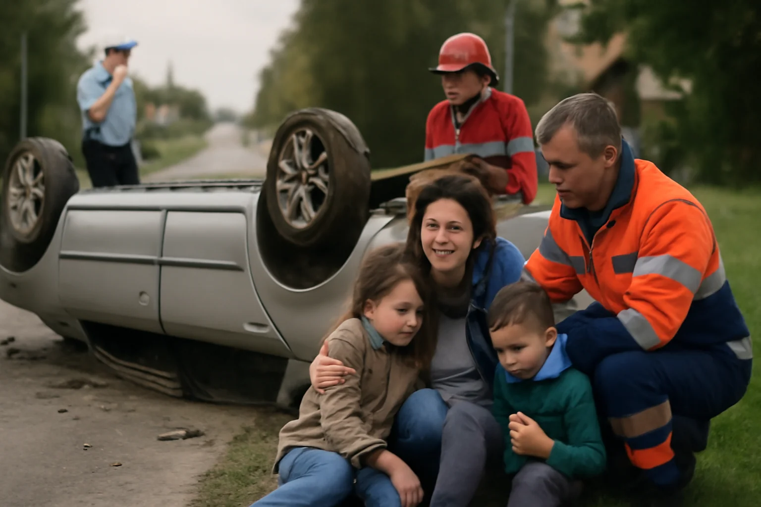 Mamă și doi copii răniți după răsturnarea unei mașini, tragedie evitată la limită