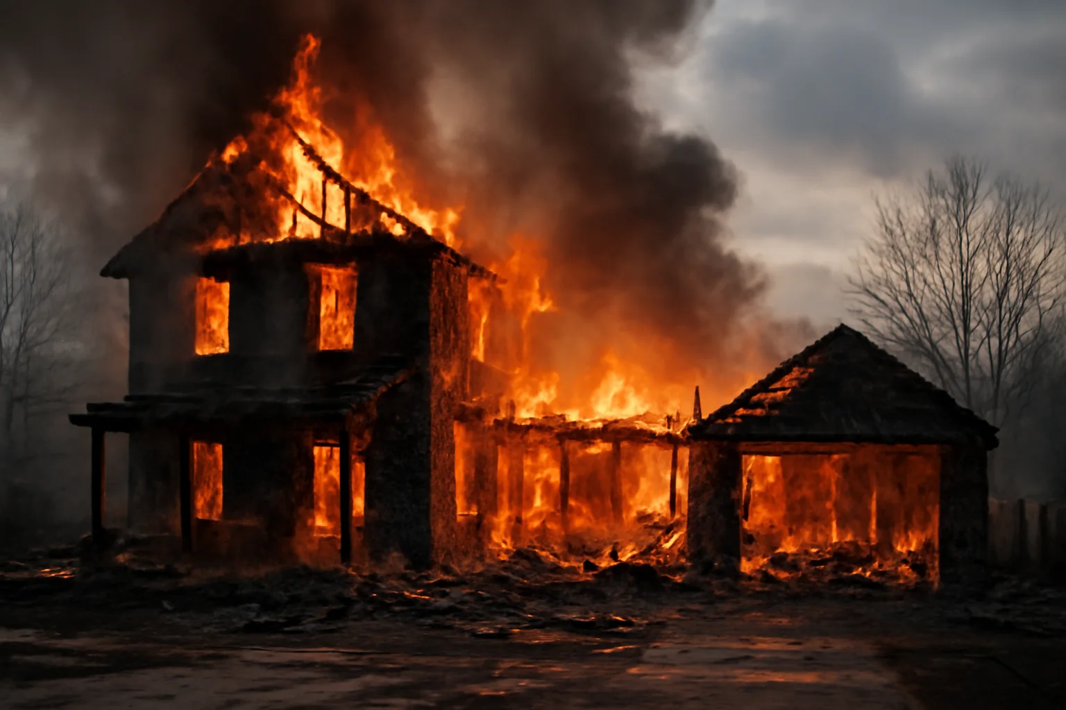 o casă și anexe mistuite de incendiu în această seară