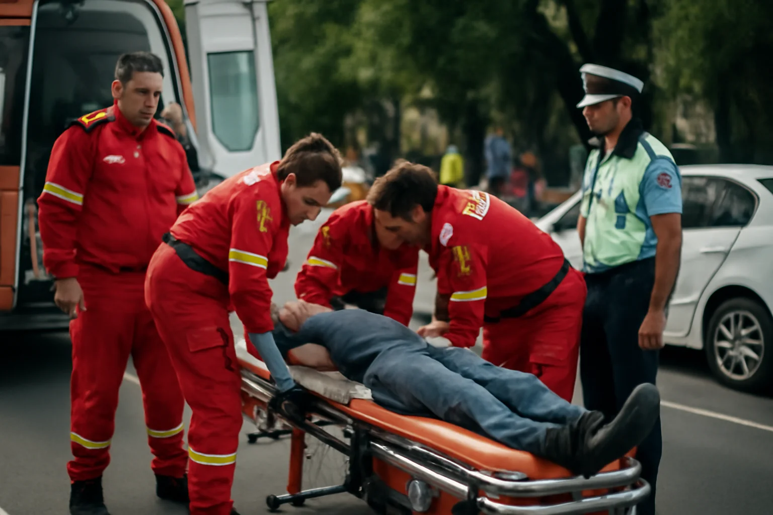 o victimă dusă de urgență la spital
