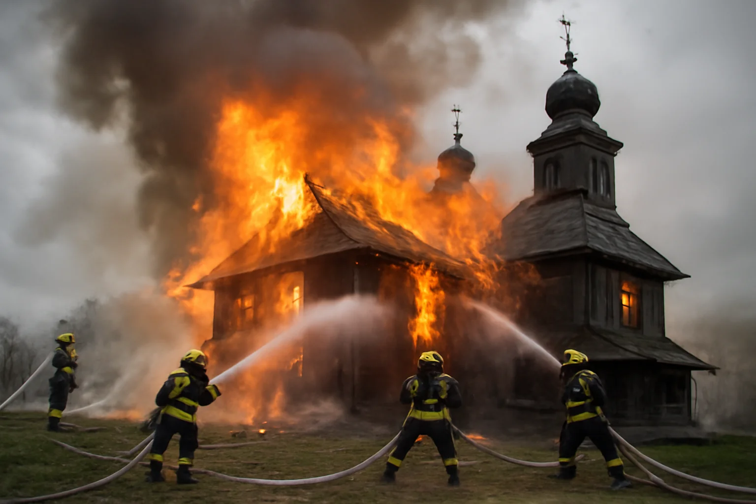 pompierii depun eforturi eroice pentru a salva lăcașul de cult din fundu Moldovei