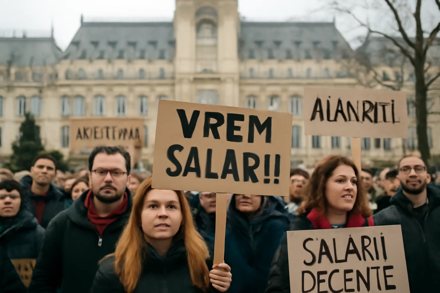 Protest al angajaților din cultură la Palatul Culturii din Iași, cu muzeele deschise pentru public
