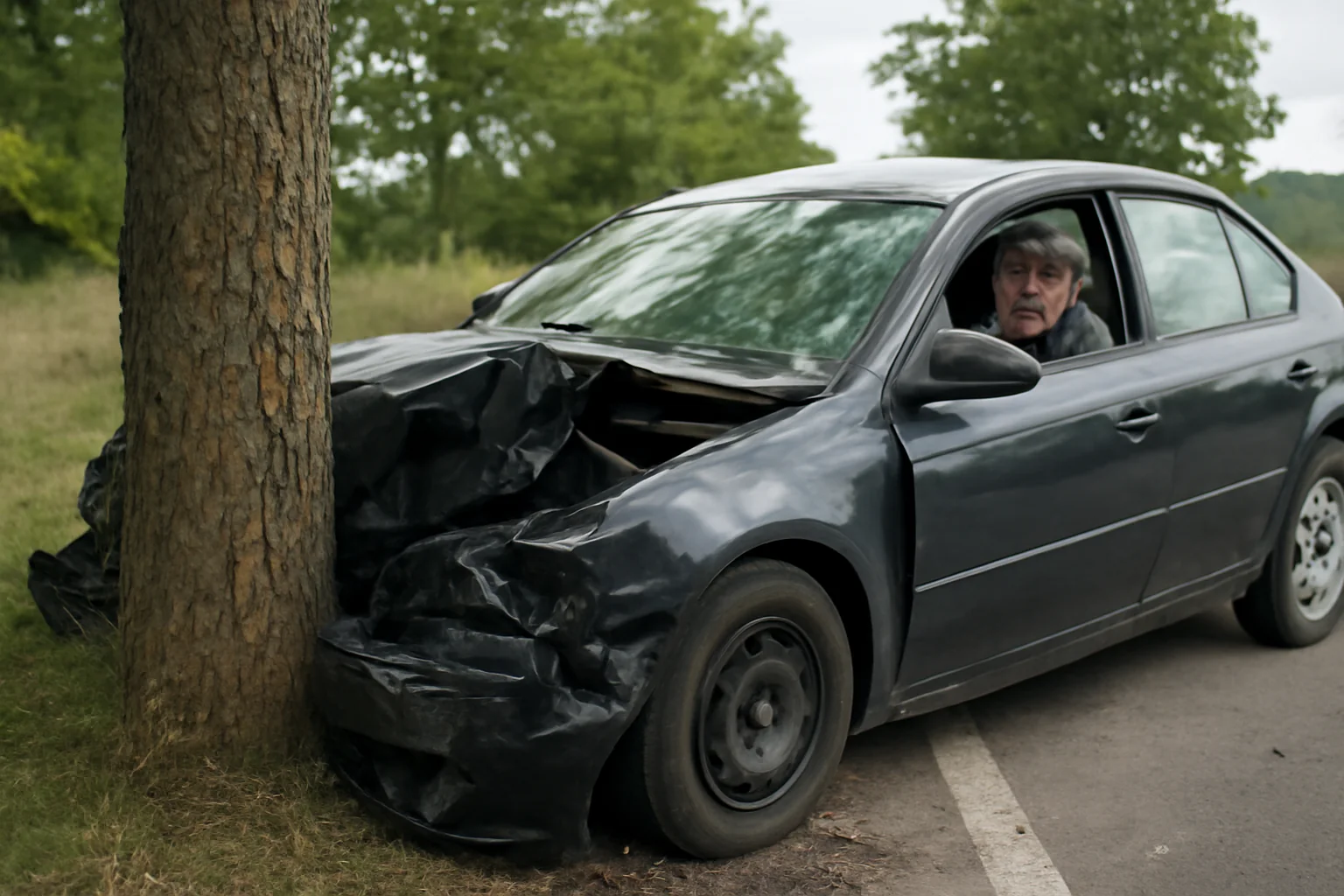 Șofer rănit după ce a pierdut controlul și s-a izbit de un copac pe marginea drumului