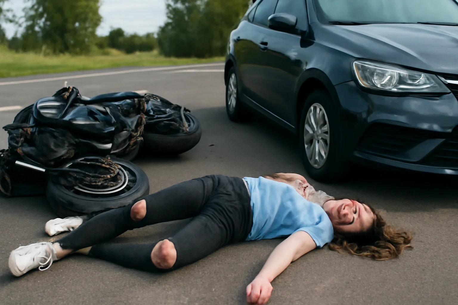 Tânără de 18 ani rănită după coliziunea motocicletei cu un autoturism.