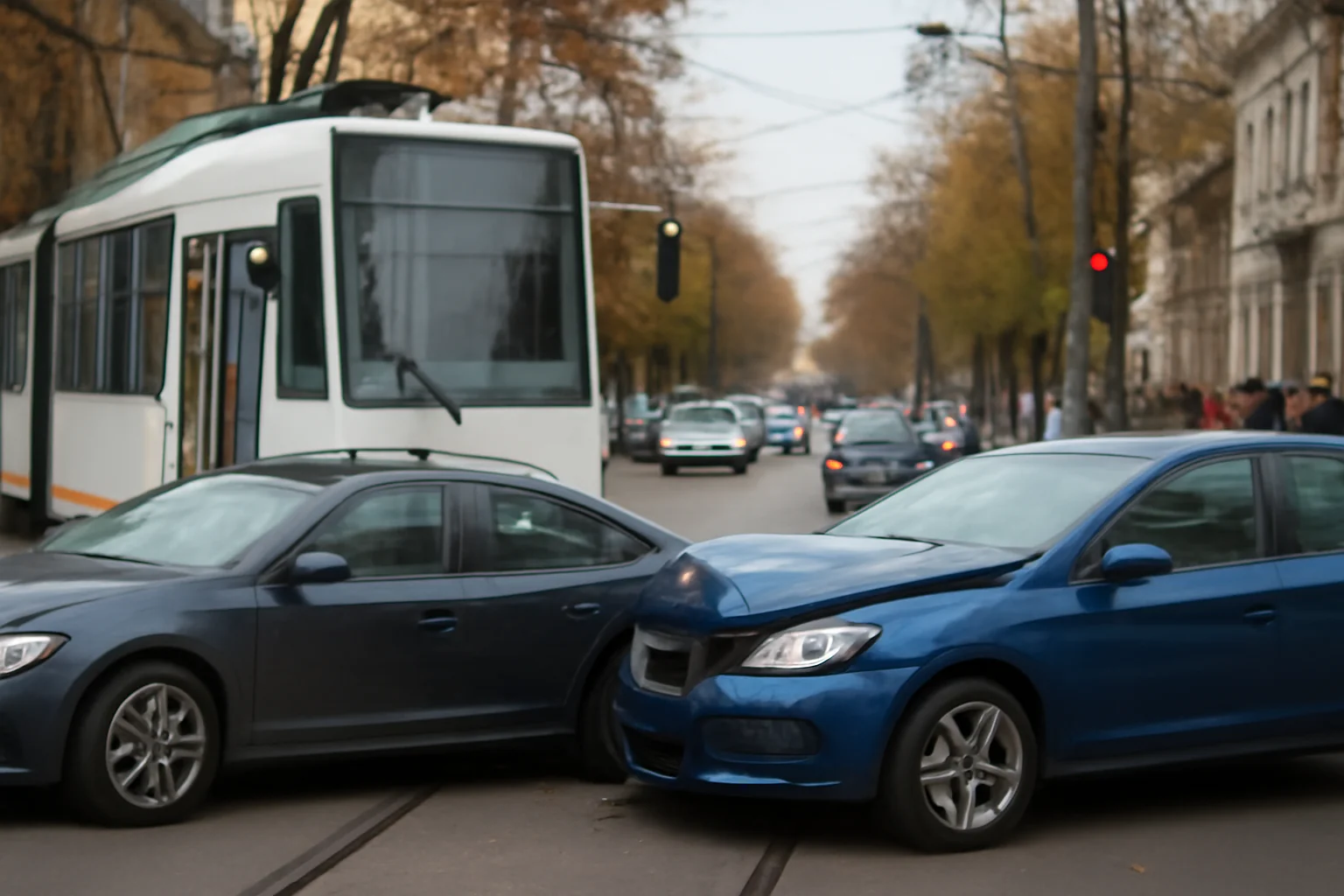 Trafic blocat în centrul Iașiului după un incident între un tramvai și două autoturisme