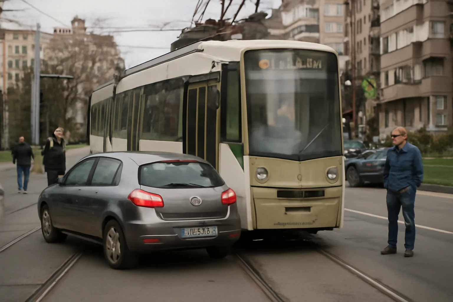 Tramvai blocat în Piața Chirilă din Tătărași din cauza unei mașini neregulamentare